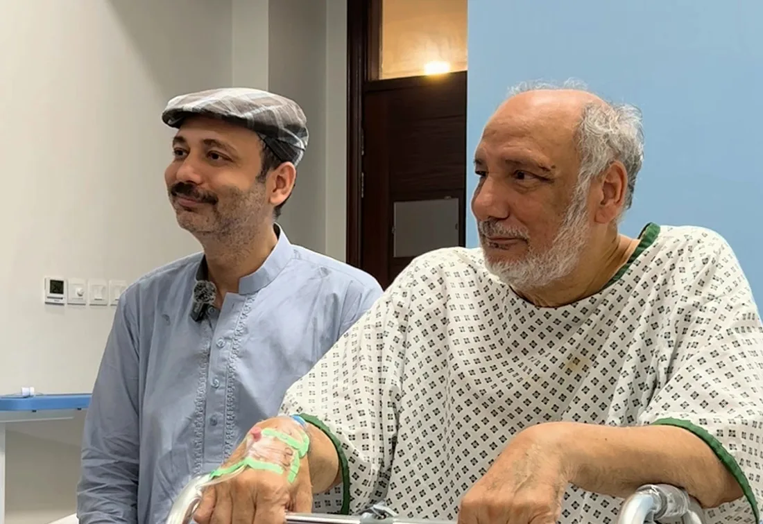Farooq Haider with his father after his knee replacement
